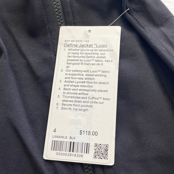 NWT Lululemon Define Jacket Black Luon Size 4 - Picture 4 of 10